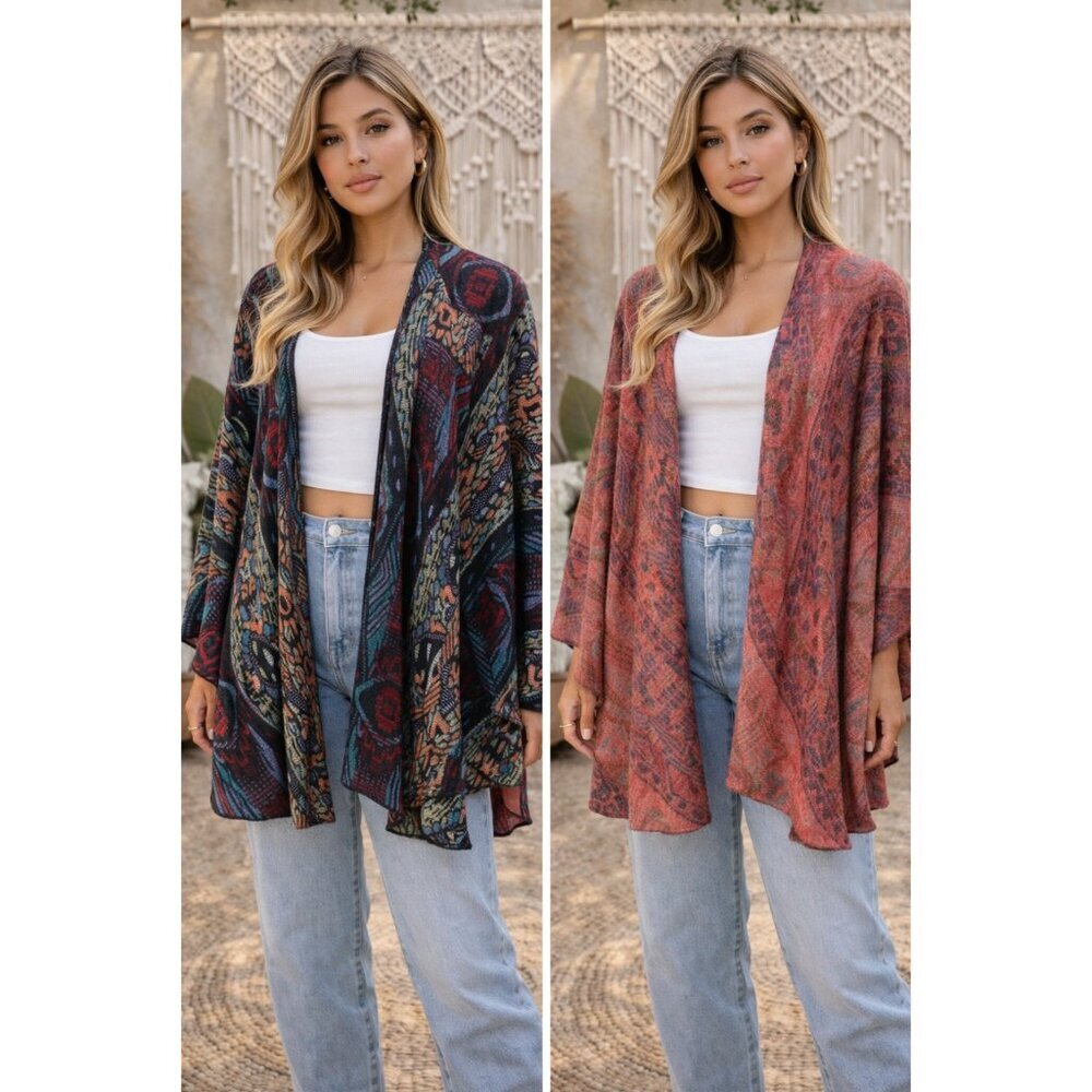 Cashmere Multicolor reversible Shawl Cardigan One Size Winter Boho multicolor